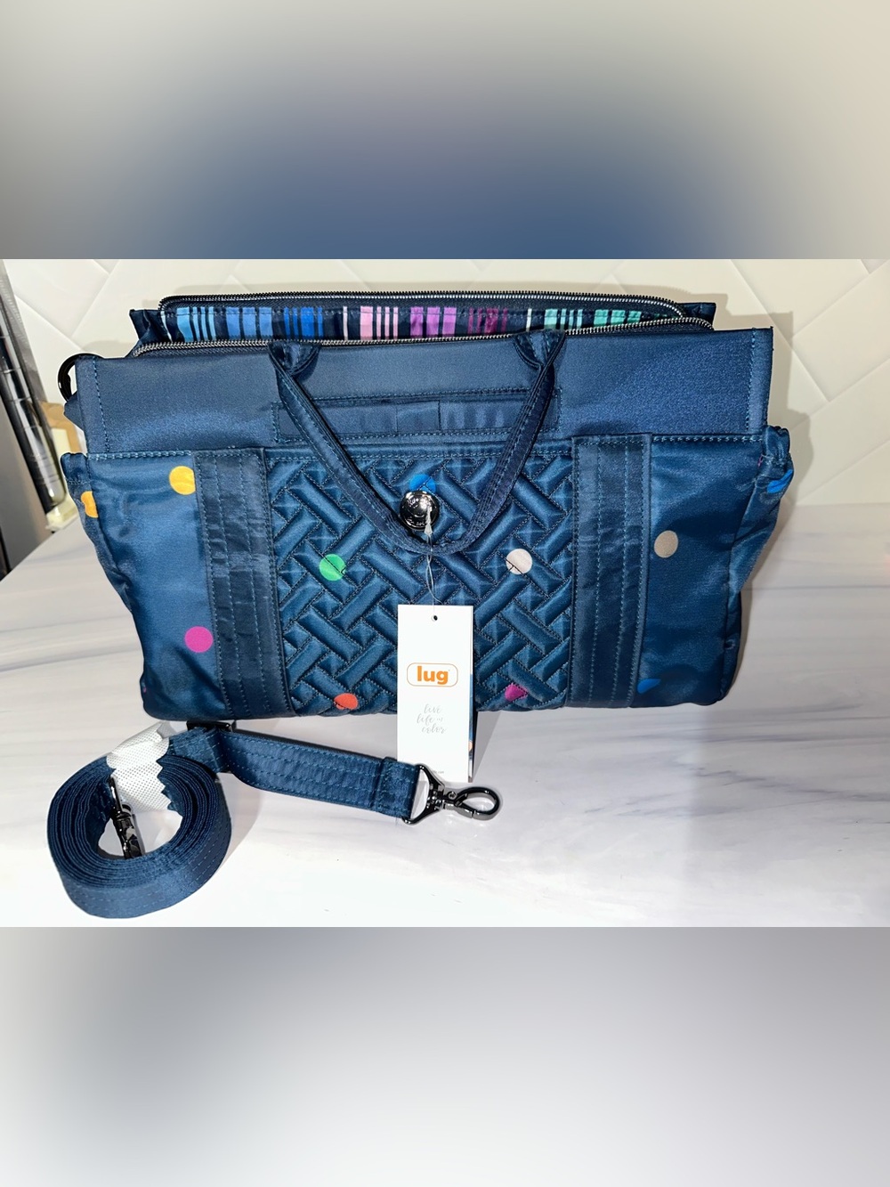 Lug Romper 2 Tote Navy Multi dot NEW